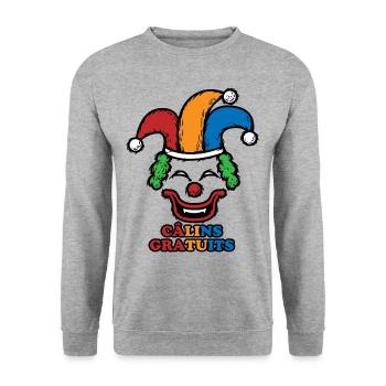 Câlins Gratuits Clown Bouffon Souriant Terrifiant - Sweat-shirt Unisexe - gris chiné - Devant - Alina (178cm) & Michal (187cm)