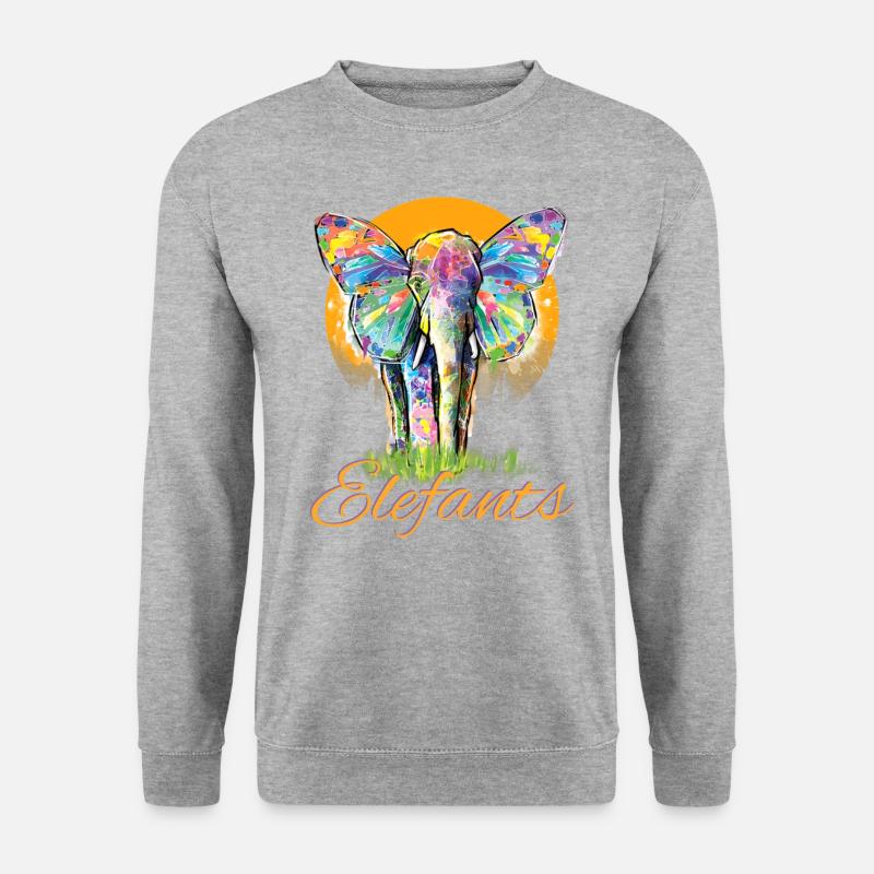 Elefant - Safari Tshirt - Unisex Pullover - Weißgrau meliert
