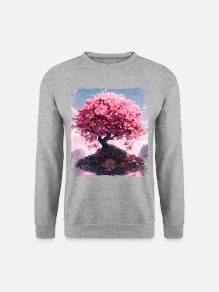 Ästhetische Kirschblüte Schöner Sakura-Baum - Unisex Pullover - Weißgrau meliert