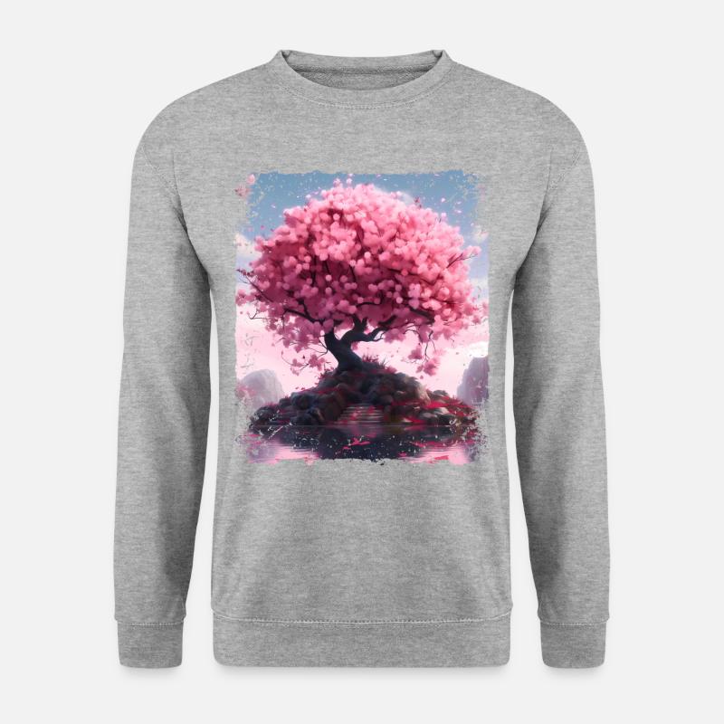 Ästhetische Kirschblüte Schöner Sakura-Baum - Unisex Pullover - Weißgrau meliert