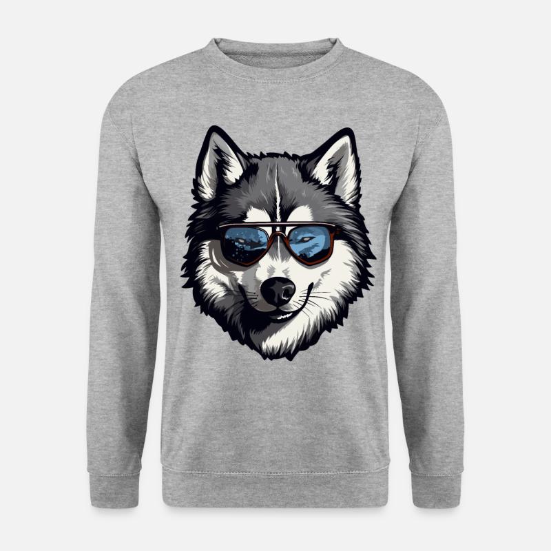 Husky mit Sonnenbrille - Unisex Pullover - Weißgrau meliert