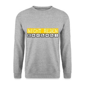 Nicht reden. Machen - Unisex Pullover - Weißgrau meliert - Vorne - Alina (178cm) & Michal (187cm)