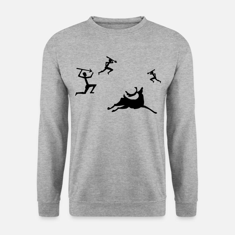 Höhlenmalerei Die Jagd - Unisex Pullover - Weißgrau meliert