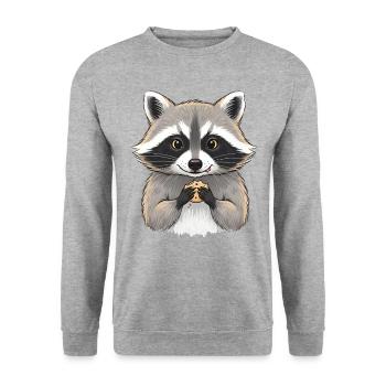 Kuschelraccoon mit Keks - Unisex Pullover - Weißgrau meliert - Vorne - Alina (178cm) & Michal (187cm)