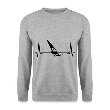 Herzschlag Surfen Windsurfen Windsurfer EKG - Unisex Pullover - Weißgrau meliert - Vorne - Alina (178cm) & Michal (187cm)