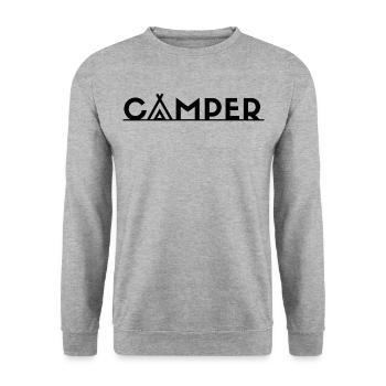 Camper (Zelt) (Geschenk für Camper) - Unisex Pullover - Weißgrau meliert - Vorne - Alina (178cm) & Michal (187cm)