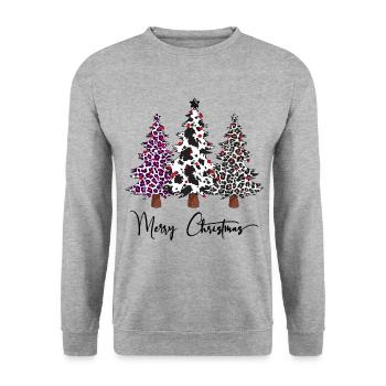 Joyeux Noël Léopard Buffalo Plaid Arbres, Noël - Sweat-shirt Unisexe - gris chiné - Devant - Alina (178cm) & Michal (187cm)