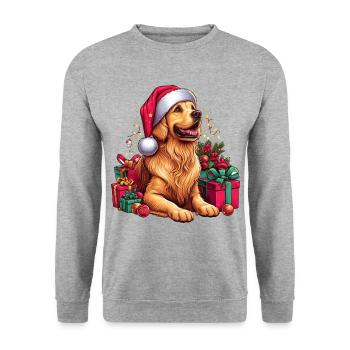 Golden Retriever Der Weihnachtsmann - Unisex Pullover - Weißgrau meliert - Vorne - Alina (178cm) & Michal (187cm)