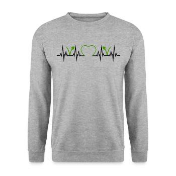 Végétalien Végétarien Heartbeat Coeur ECG Végétalien - Sweat-shirt Unisexe - gris chiné - Devant - Alina (178cm) & Michal (187cm)