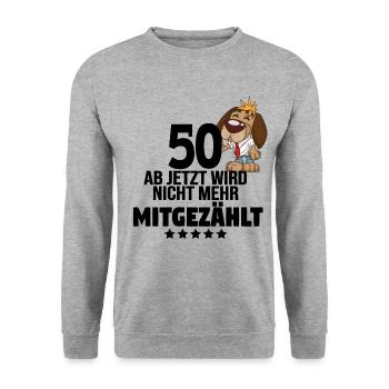 50 ans! Super sort pour les 50 ans - Sweat-shirt Unisexe - gris chiné - Devant - Alina (178cm) & Michal (187cm)