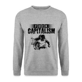 Einfach gegen Kapitalismus! - Unisex Pullover - Weißgrau meliert - Vorne - Alina (178cm) & Michal (187cm)