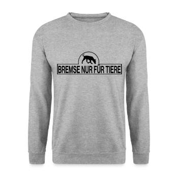 Hunde Bremse nur für Tiere - Unisex Pullover - Weißgrau meliert - Vorne - Alina (178cm) & Michal (187cm)