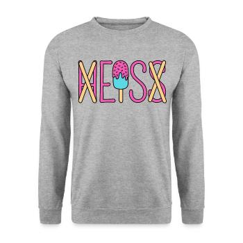 H EIS S - Eis essen - heiß - Sommer - Hitze - EIS - Unisex Pullover - Weißgrau meliert - Vorne - Alina (178cm) & Michal (187cm)