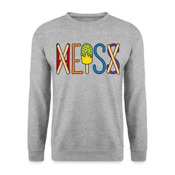 H EIS S - Eis essen - heiß - Sommer - Hitze - Eis - Unisex Pullover - Weißgrau meliert - Vorne - Alina (178cm) & Michal (187cm)