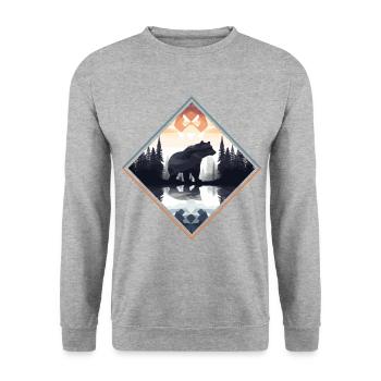 Abstrakter Bär in den Bergen - Unisex Pullover - Weißgrau meliert - Vorne - Alina (178cm) & Michal (187cm)