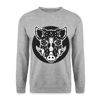 Jagd Jäger Wildschwein kühle Jagd - Unisex Pullover - Weißgrau meliert - Vorne - Alina (178cm) & Michal (187cm)
