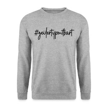 #geilertypmitbart - # geiler Typ mit Bart - Bart - Unisex Pullover - Weißgrau meliert - Vorne - Alina (178cm) & Michal (187cm)
