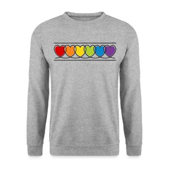 LGBT CSD LGBTQ+ HERZ REGENBOGEN HERZEN PRIDE MONTH - Unisex Pullover - Weißgrau meliert - Vorne - Alina (178cm) & Michal (187cm)