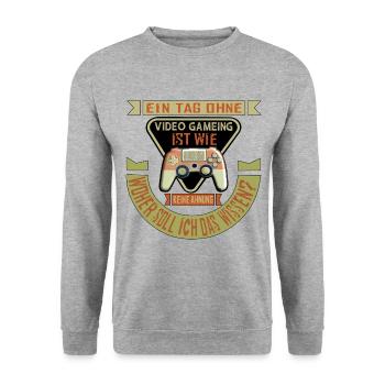 Ein Tag ohne Gaming / Zocken mit Konsole -T-Shirt - Unisex Pullover - Weißgrau meliert - Vorne - Alina (178cm) & Michal (187cm)