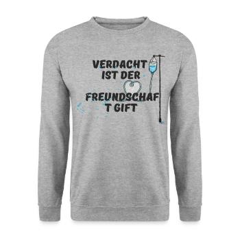 Verdacht ist der Freundschaft Gift - Unisex Pullover - Weißgrau meliert - Vorne - Alina (178cm) & Michal (187cm)