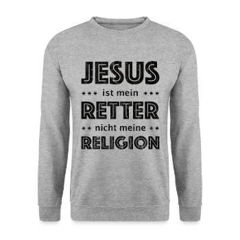 Jesus ist mein Retter nicht meine Religion - Unisex Pullover - Weißgrau meliert - Vorne - Alina (178cm) & Michal (187cm)