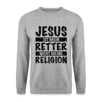Jesus ist mein Retter nicht meine Religion - Unisex Pullover - Weißgrau meliert - Vorne - Alina (178cm) & Michal (187cm)