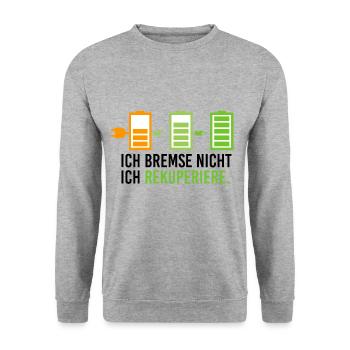 Elektroauto Elektromobilität E Auto Rekuperieren - Unisex Pullover - Weißgrau meliert - Vorne - Alina (178cm) & Michal (187cm)