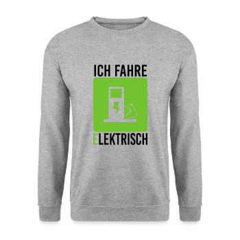 Ich fahre elektrisch Elektroauto Zapfsäule Strom - Unisex Pullover - Weißgrau meliert - Vorne - Alina (178cm) & Michal (187cm)
