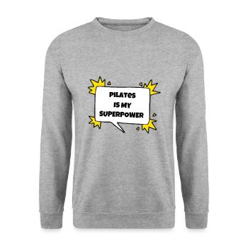 Pilates ist meine Supermacht. - Unisex Pullover - Weißgrau meliert - Vorne - Alina (178cm) & Michal (187cm)