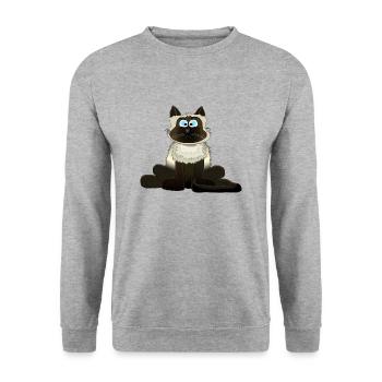 Siamkatze - Unisex Pullover - Weißgrau meliert - Vorne - Alina (178cm) & Michal (187cm)