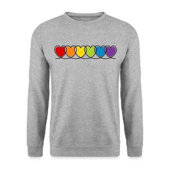 LGBT CSD LGBTQ+ HERZ REGENBOGEN HERZEN PRIDE MONTH - Unisex Pullover - Weißgrau meliert - Vorne - Alina (178cm) & Michal (187cm)
