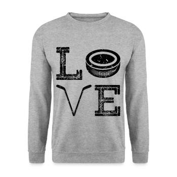 Distressed Vintage Eishockey - Unisex Pullover - Weißgrau meliert - Vorne - Alina (178cm) & Michal (187cm)
