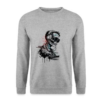 Cooles Skelett Portrait mit Sonnenbrille - Unisex Pullover - Weißgrau meliert - Vorne - Alina (178cm) & Michal (187cm)