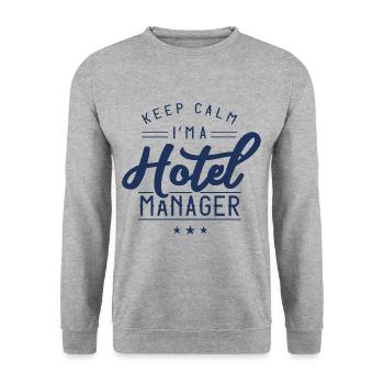 Restez calme Je suis un Hôtel Manager Hoteldirekto - Sweat-shirt Unisexe - gris chiné - Devant - Alina (178cm) & Michal (187cm)