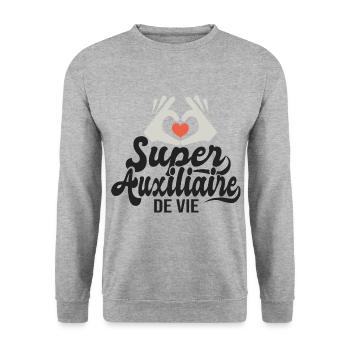 Super auxiliaire de vie cadeau aide sociale - Sweat-shirt Unisexe - gris chiné - Devant - Alina (178cm) & Michal (187cm)