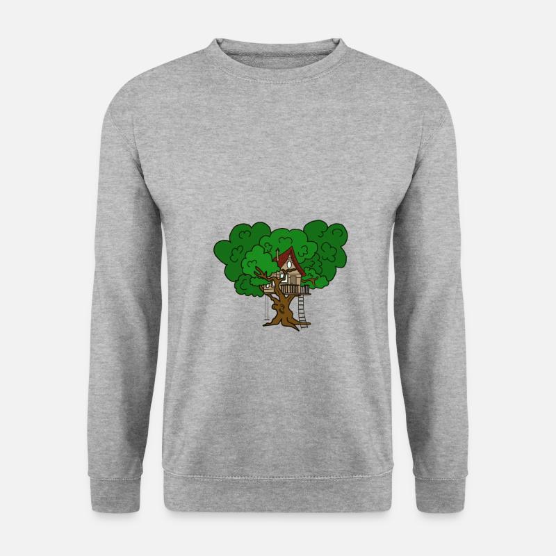 Baumhaus Baum Naturliebhaber Schaukel Leiter Kunst - Unisex Pullover - Weißgrau meliert