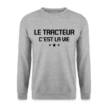 Le Tracteur C’est La Vie - Sweat-shirt Unisexe - gris chiné - Devant - Alina (178cm) & Michal (187cm)