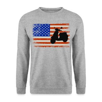 Drapeau américain Scooter Rider Scootering Moto - Sweat-shirt Unisexe - gris chiné - Devant - Alina (178cm) & Michal (187cm)
