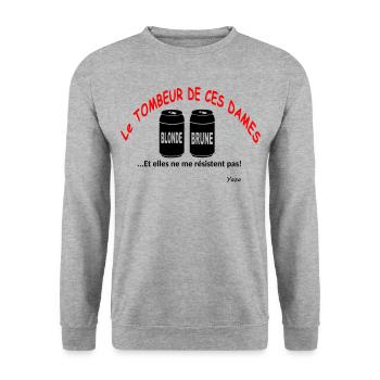 Tombeur de ces dames / humour / drôle / apéro - Sweat-shirt Unisexe - gris chiné - Devant - Alina (178cm) & Michal (187cm)