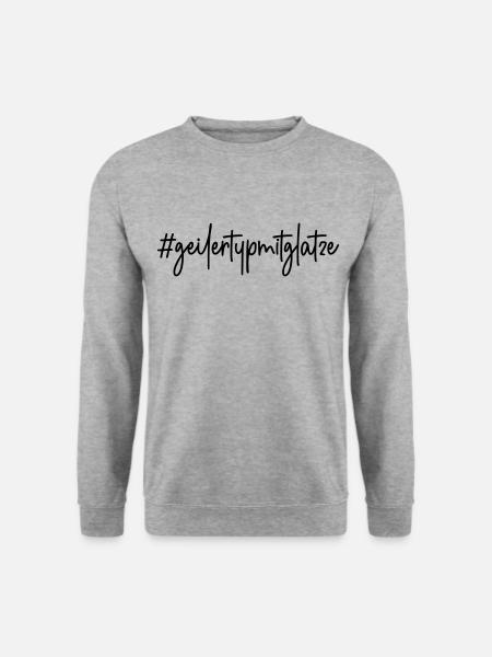 #geilertypmitglatze # geiler Typ mit Glatze - Unisex Pullover - Weißgrau meliert