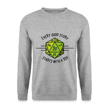 Jede gute Geschichte beginnt mit einer D20 - Unisex Pullover - Weißgrau meliert - Vorne - Alina (178cm) & Michal (187cm)