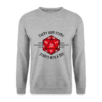 Jede gute Geschichte beginnt mit einer D20 - Unisex Pullover - Weißgrau meliert - Vorne - Alina (178cm) & Michal (187cm)