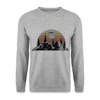 Mountain + Logo ARE - Unisex Pullover - Weißgrau meliert - Vorne - Alina (178cm) & Michal (187cm)