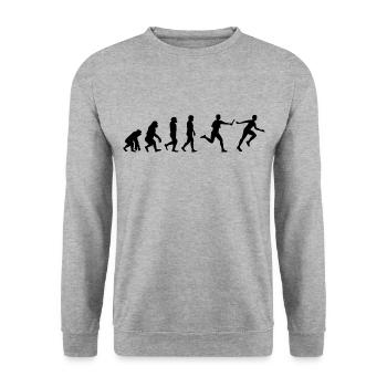 Staffellauf Athlet Leichtathletik Evolution - Unisex Pullover - Weißgrau meliert - Vorne - Alina (178cm) & Michal (187cm)