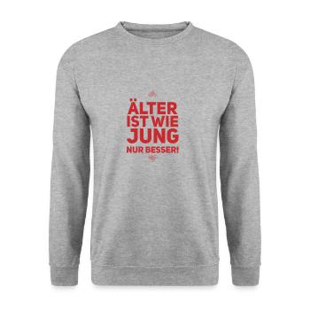 ALT sein ist GEIL - Unisex Pullover - Weißgrau meliert - Vorne - Alina (178cm) & Michal (187cm)