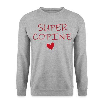 SUPER COPINE COEUR - Sweat-shirt Unisexe - gris chiné - Devant - Alina (178cm) & Michal (187cm)