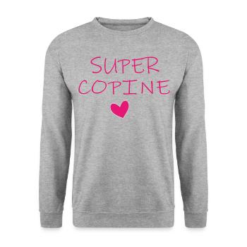 SUPER COPINE COEUR - Sweat-shirt Unisexe - gris chiné - Devant - Alina (178cm) & Michal (187cm)