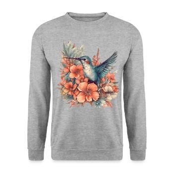 Hummingbird with tropical flowers - Unisex Sweatshirt - salt & pepper - Front - Alina (178cm) & Michal (187cm)