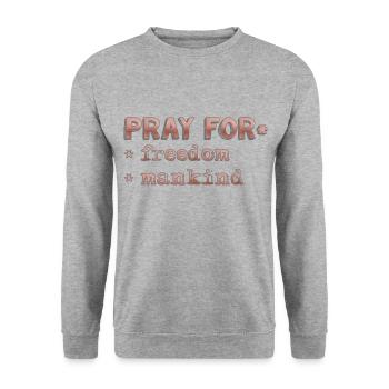 pray for freedom - Unisex Pullover - Weißgrau meliert - Vorne - Alina (178cm) & Michal (187cm)