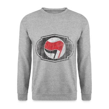 ANTIFA FAHNE FAHNEN - Unisex Pullover - Weißgrau meliert - Vorne - Alina (178cm) & Michal (187cm)